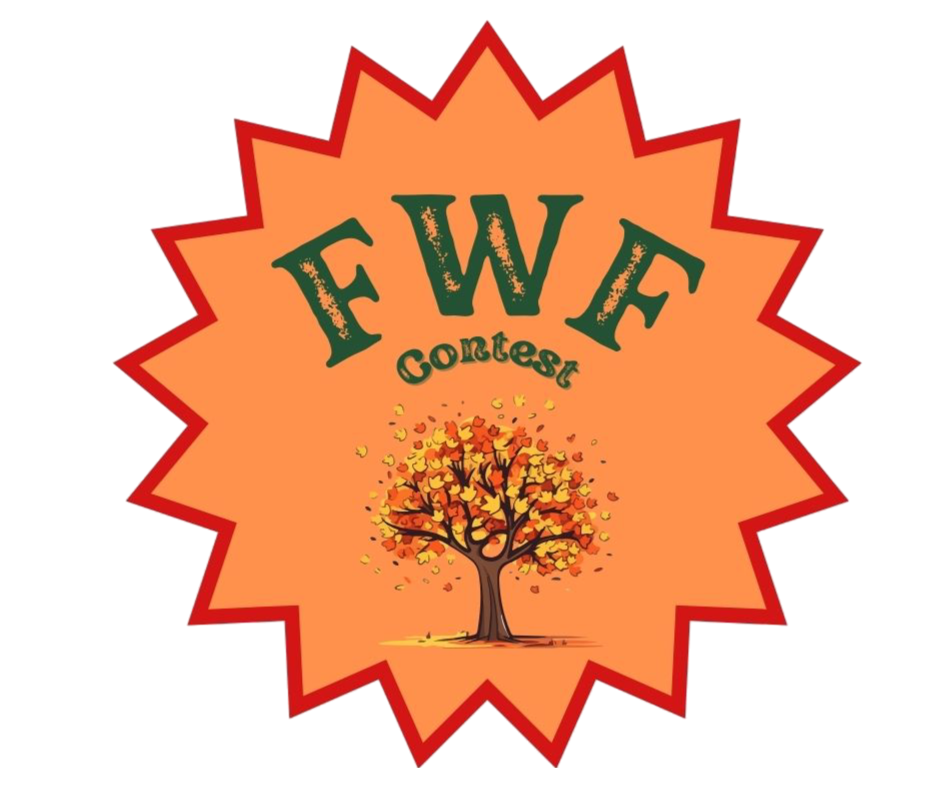 Orange circle with jagged edges. At top, large capital letters "FWF." Smaller letters below say "Contest". An autumn tree stands below the words.